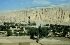 Afghanistan, Bamiyan panorama and rock-carved statue of buddha